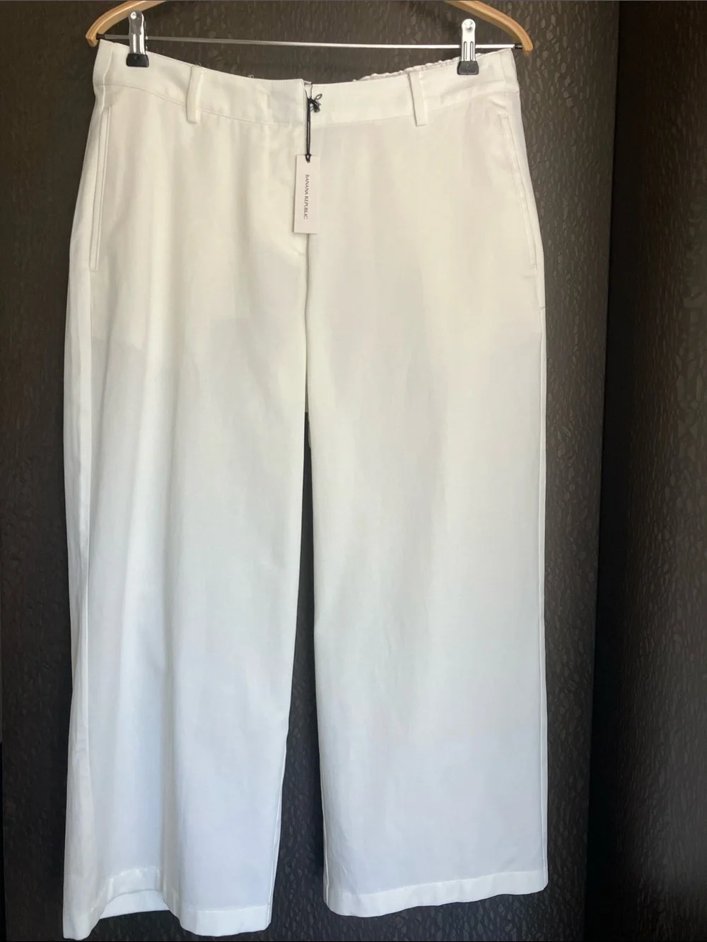 BANANA REPUBLIC Ecru Wide-Leg Mid Rise Relaxed Fit Women's Pants Sz Large Petite